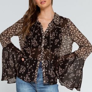 Serena Printed Blouse in Black - Small - Free People